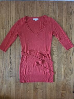 Forever 21 Coral Knit V-Neck  Belted Sweater Tunic Size S